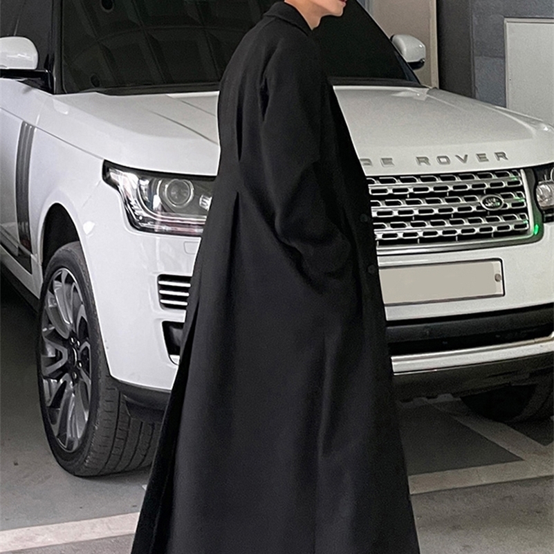 Mauroicardi Autumn Winter Extra Long Warm Black Loose Casual Wool Blends Coat Men Floor Length Overcoat Korean Fashion 251028