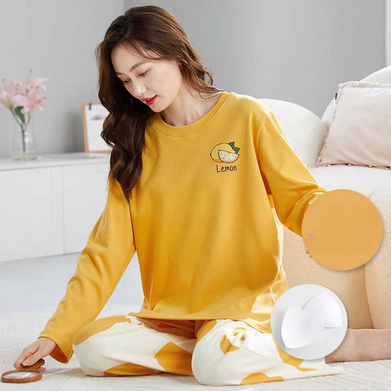Womens Longsleeved Cotton with Corset Pajamas Homewear Ms Korean Version of The Cartoon Cute Casual Womens Clothing WomenT251029