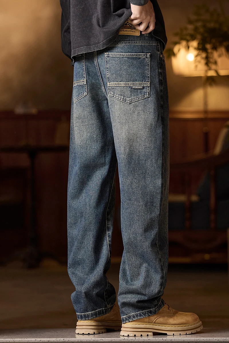 Mens Elastic Waist Jeans Relaxed Fit Mens Blue Jeans with Elastic Waist with Zipper and Button 251029