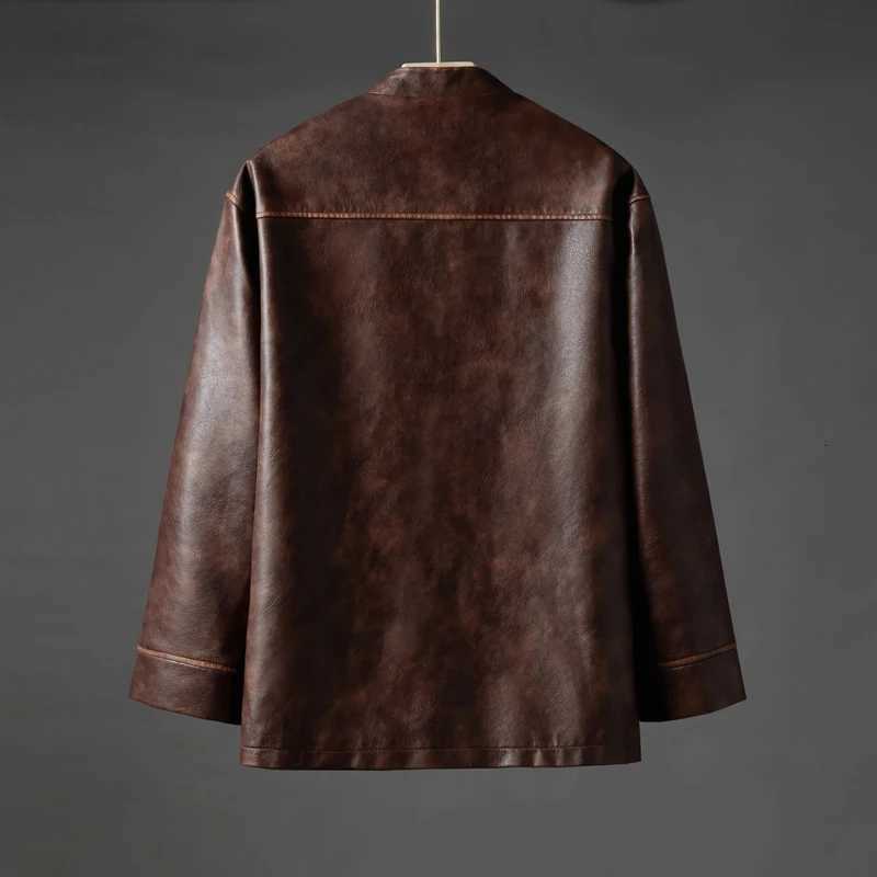 2025 Autumn Men Pu Motorcycle Jacket Men Leather Jackets Men ChinaChic Vintage Casual Bomber Jacket Male Oversized Loose CoatT251029