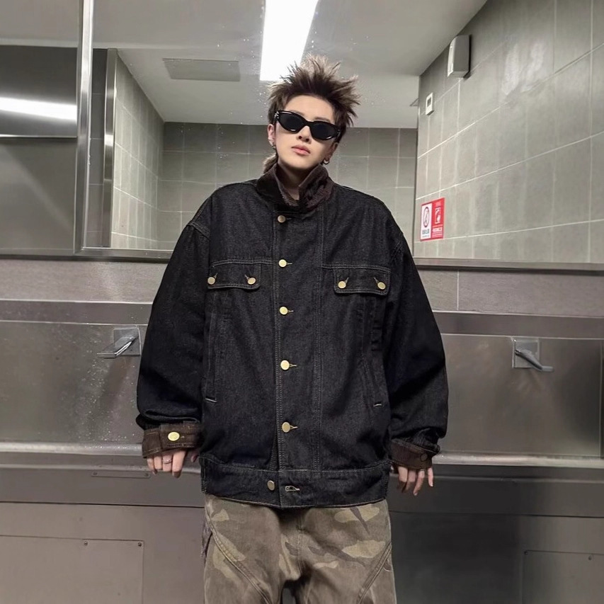 American Style Logging Workwear Denim Jacket For Men And Women Loose Fit Long Sleeve Corduroy Patchwork High-end Feel Designer Jacket Jacket For Sprin