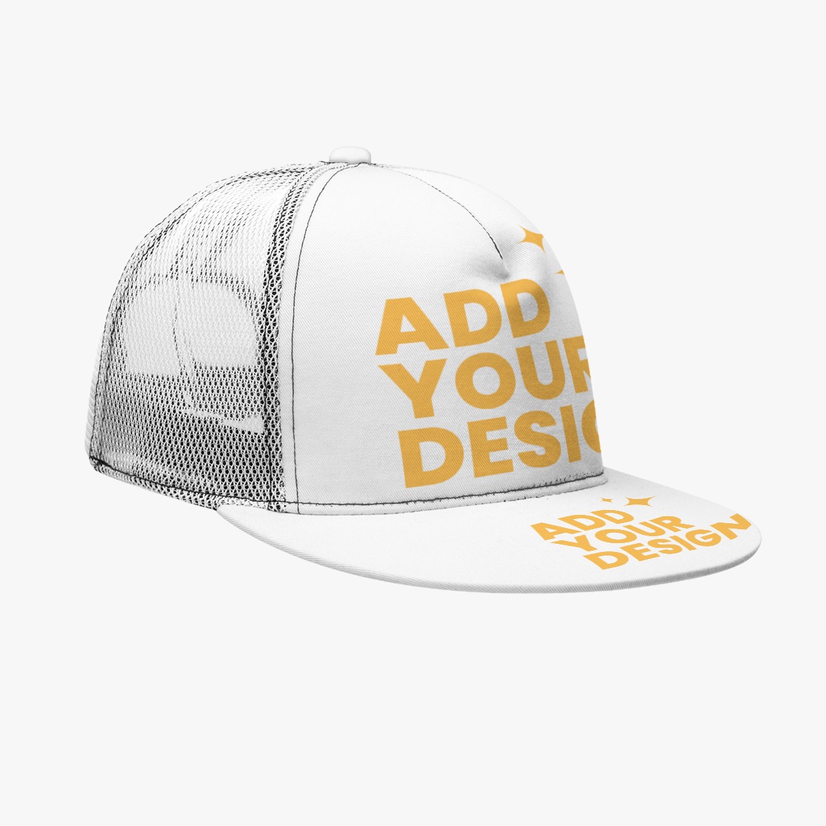 All-Over Print Flat Brim Mesh Cap with Black Buckle | Adjustable Unisex Baseball Hat | 100% Polyester Lightweight Design | Includes Box