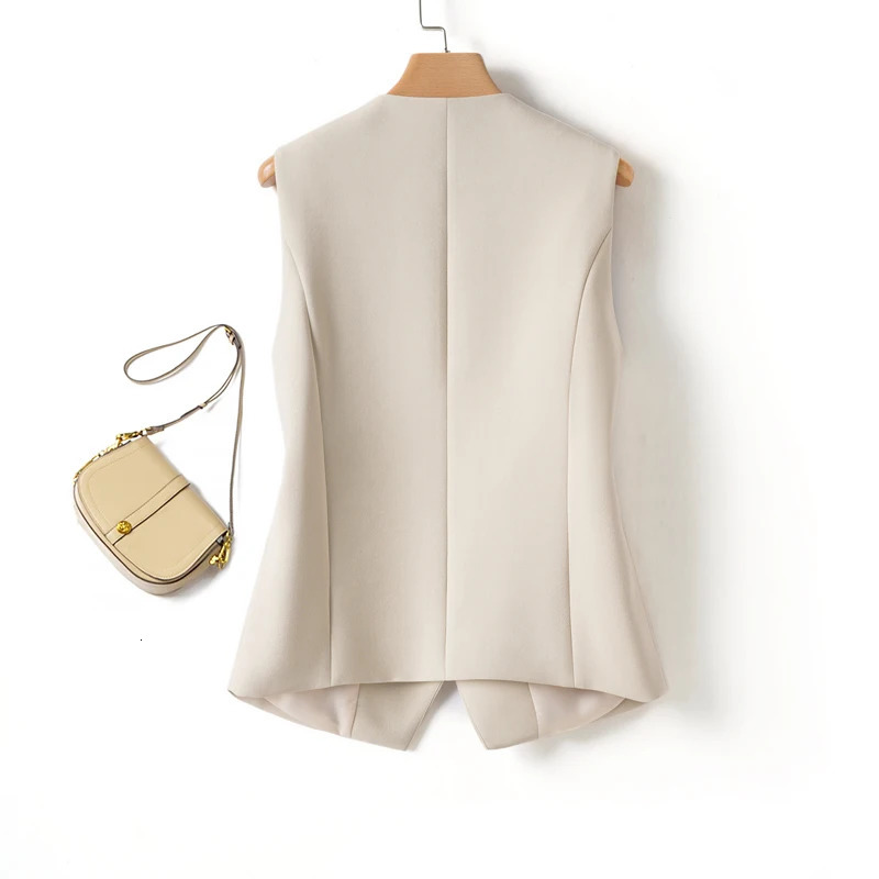 Solid Color Short Vest Womens Spring Fall Fashion V Neck Diagonal Button Versatile Workplace Elegant Vest Jacket Top 251029
