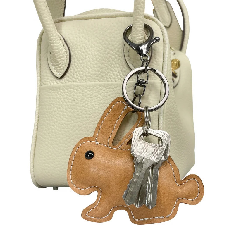 Cute Cow Leather Rabbit Key Ring Mini Men And Women Handbag Pendant Trendy Keychains Luggage Bag Parts Accessories 251013