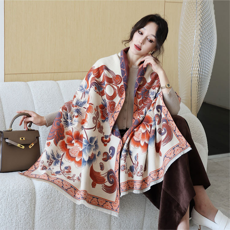 Vintage Floral Design Charm Scarf Imitation Cashmere Shawl Autumn And Winter Warm Scarf Artistic And Versatile Scarf Accessory Boutique Gift