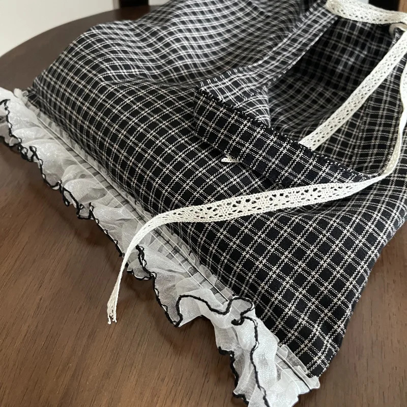Retro Plaid Sweet Lace Womens Shoulder Bags Casual Portable Ladies Shoppping Bag Lightweight Travel College Tote Handbags 251029