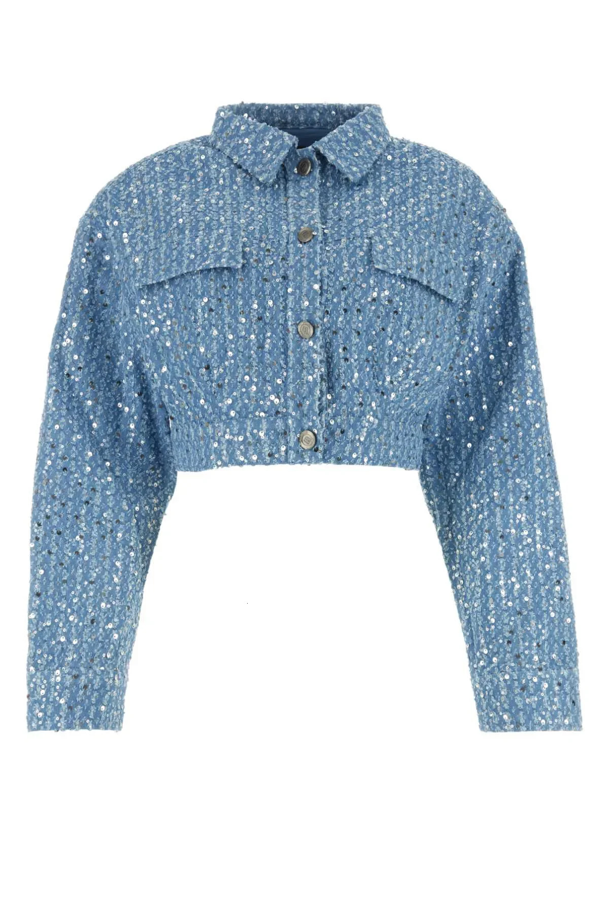 Sexy Blue Denim Sequin Short Two Piece Women Cropped Jacket and Short Matching Sets Autumn Summer Outfits Long Sleeve Short Pant 251029
