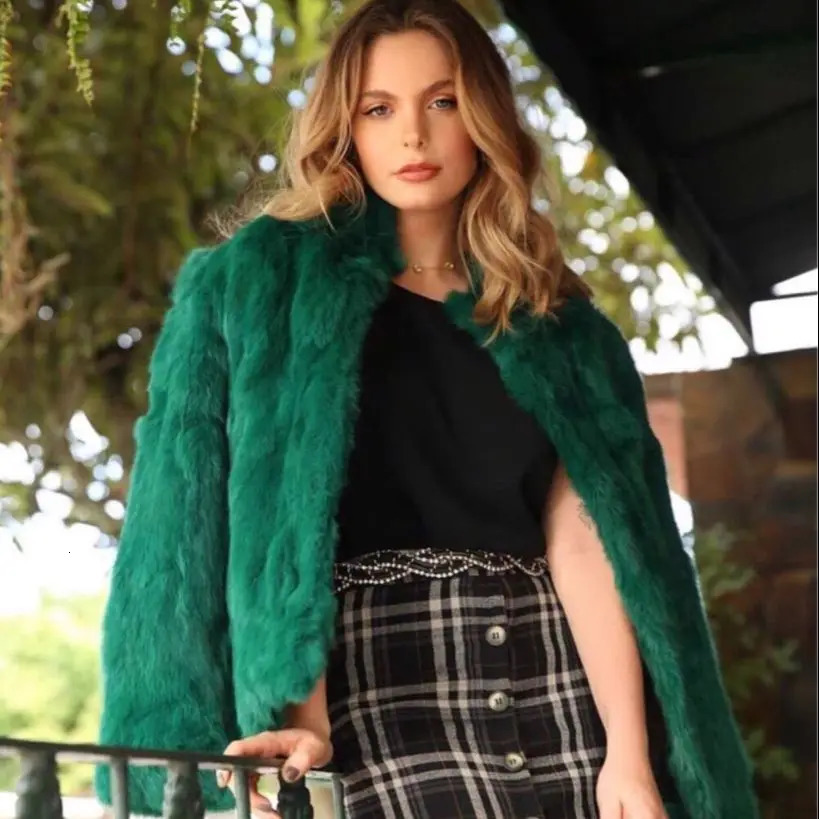 QUEENTINA Real Rabbit Fur Coat Woman Fashion Leather Autumn Winter Jacket Whole Skin For Female Natural Feather 251029