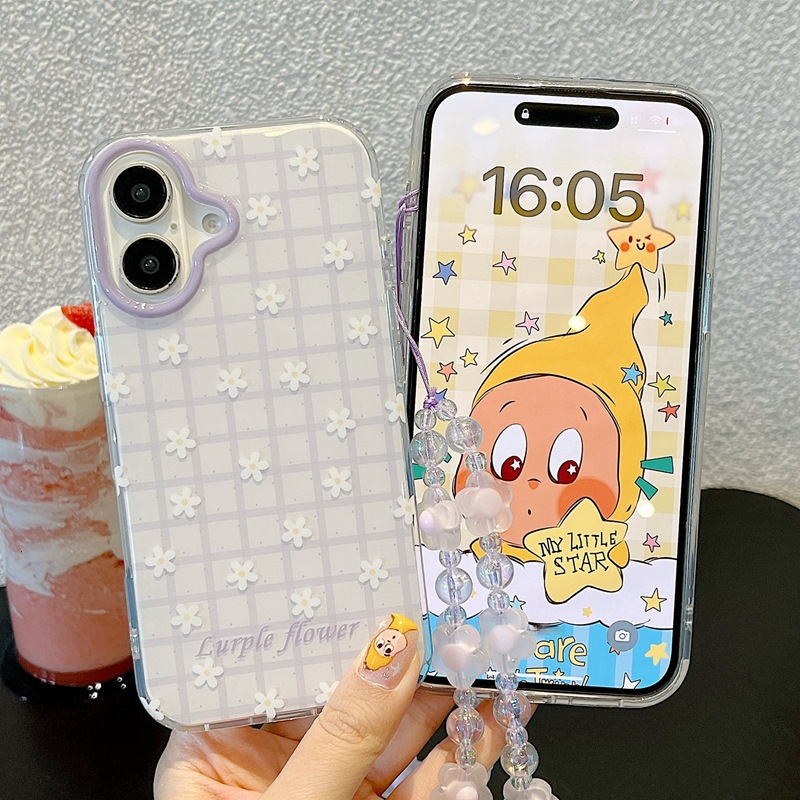 Fresh Purple Plaid Flower for Apple 17 iPhone 16 Protective Cover 15 Pro Max Case 14