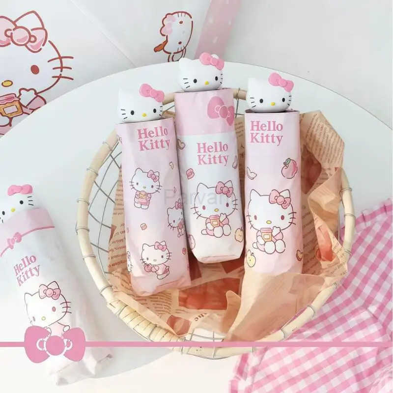Sanrio Sanrio Kawaii Hello Kitty Umbrella Parasol Cute Sun Umbrella Manual Fold Sun Umbrella TriFold Umbrella Child Long Handle L251029
