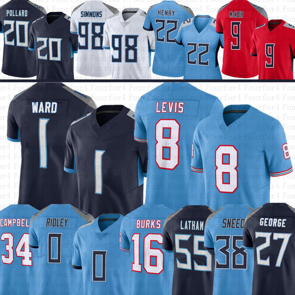 Cam Ward Ridley Will Levis Football Jersey Jeffery Simmons LJarius Sneed Treylon Burks Tyjae Spears Steve McNair JC Latham Tony Pollard TVondre Sweat 