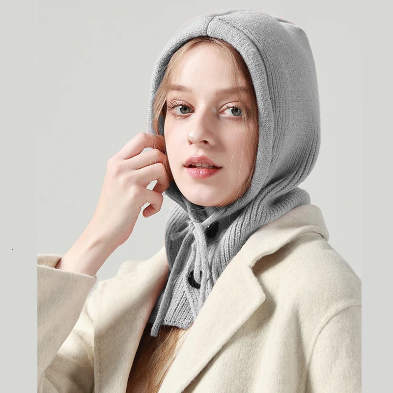 Fashion Winter Hats Scarf Set Wool Knitted Hooded Caps Balaclava Neck Warmer Scarf Shawl Gothic Pullover Hat Beanies Bonnet 251029
