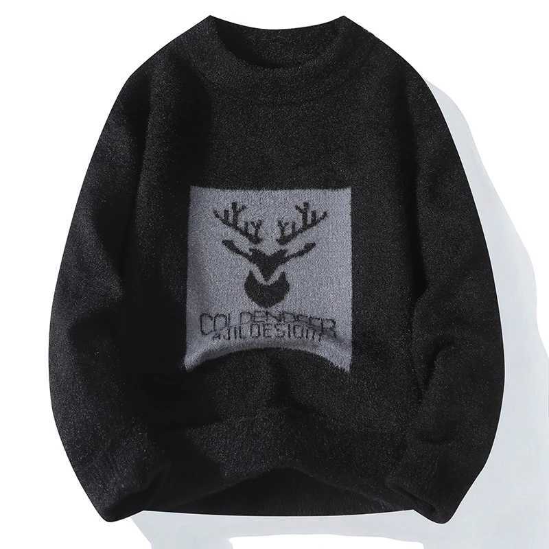 Trendy Deer Head Mens Knitted Sweater 2025 Oneck AutumnWinter Warm Casual Top High Street Style Clothing Thick Bottom Sweater J251029