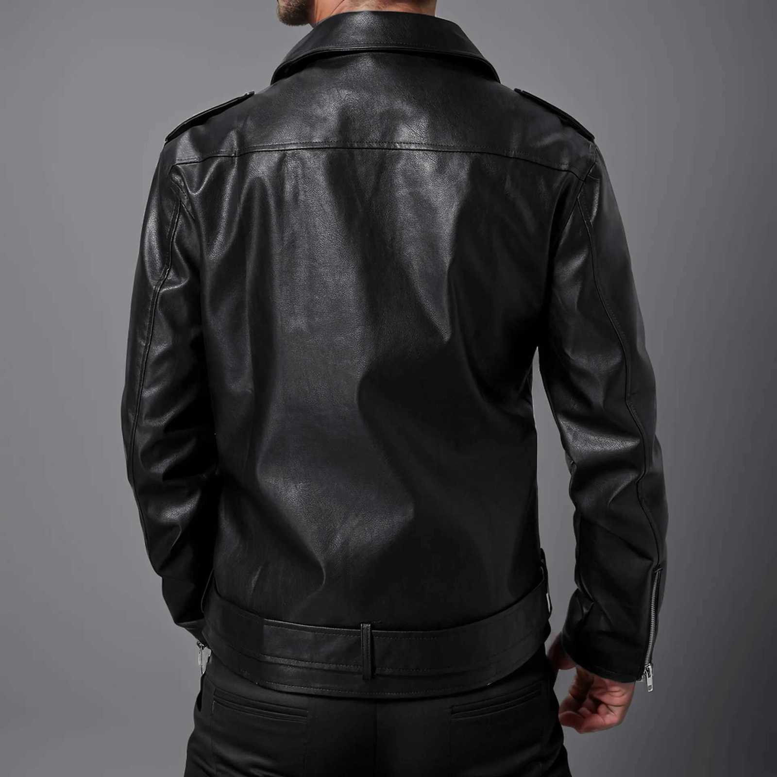 Autumn and winter new mens highquality slim fit lapel sloping leather jacket British fashion motorcycle suit leather jacketT251029