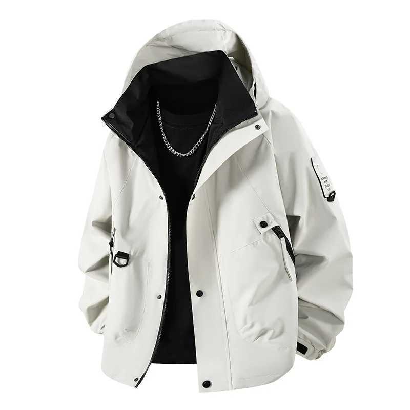 Man Cargo Coat Autumn Contrast Color Long Sleeve Pocket Male Jacket Waterproof Windproof Outdoor Sport Men Hooded Outerwear J251029
