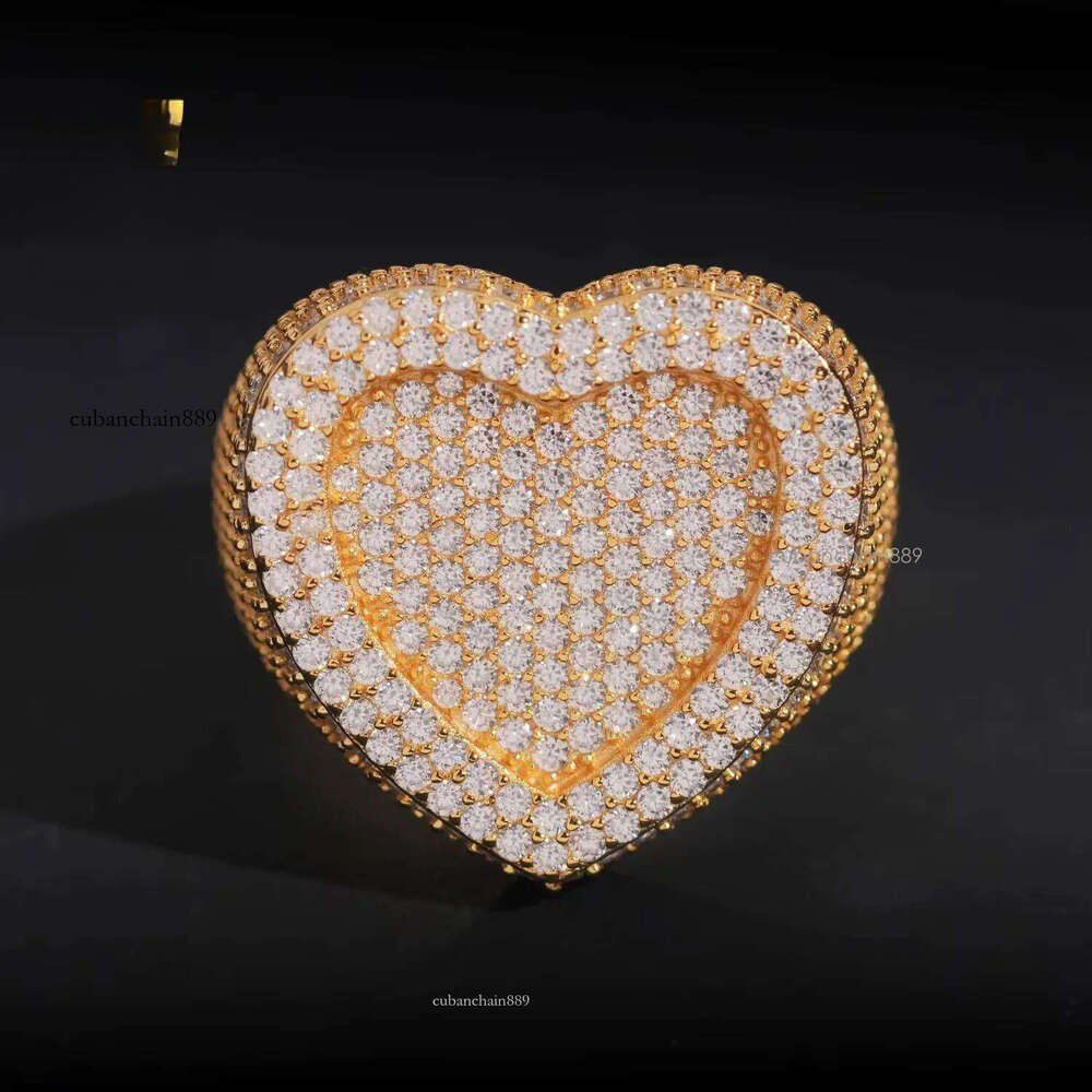Hip Hop Jewelry VVS Moissanite Stone Sterling Sier Heart Shaped Ring Men Pass Dia Tester Gra Certified