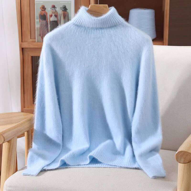 New Women's 100% Mink Cashmere Pullover Long Sleeved Knitted Sweater Autumn Winter Bright Color High-End Loose Tops