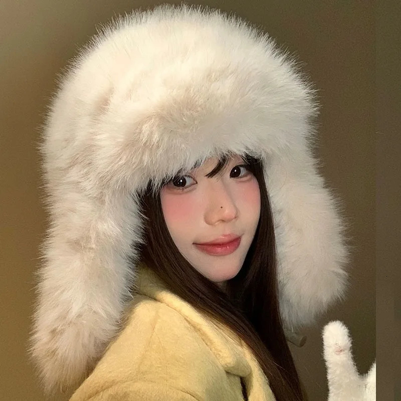 Thicken Faux Fur Winter Warm Ear Protection Bomber Hat Outdoor Russian Windproof Anticold Furry Earflap For Skiing 251013