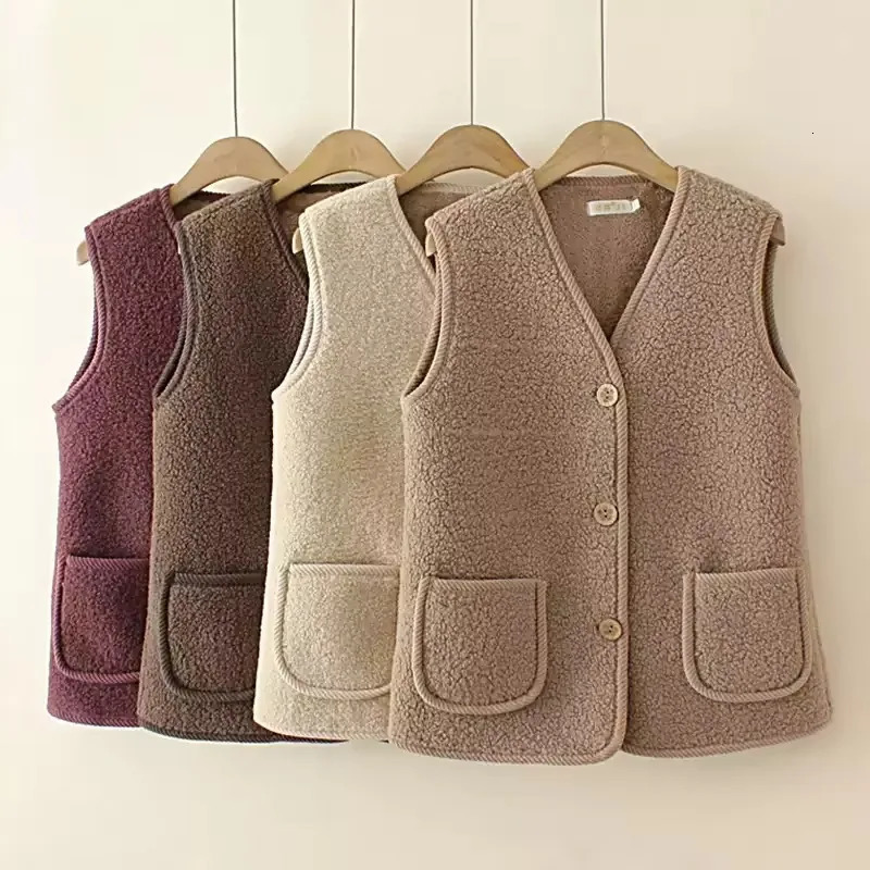 Winter Warm Fleece Vest for Mom Thickened Lamb Wool Waistcoat Outerwear for Elderly Women Autumn and Winter Plus Size Insulated 251029