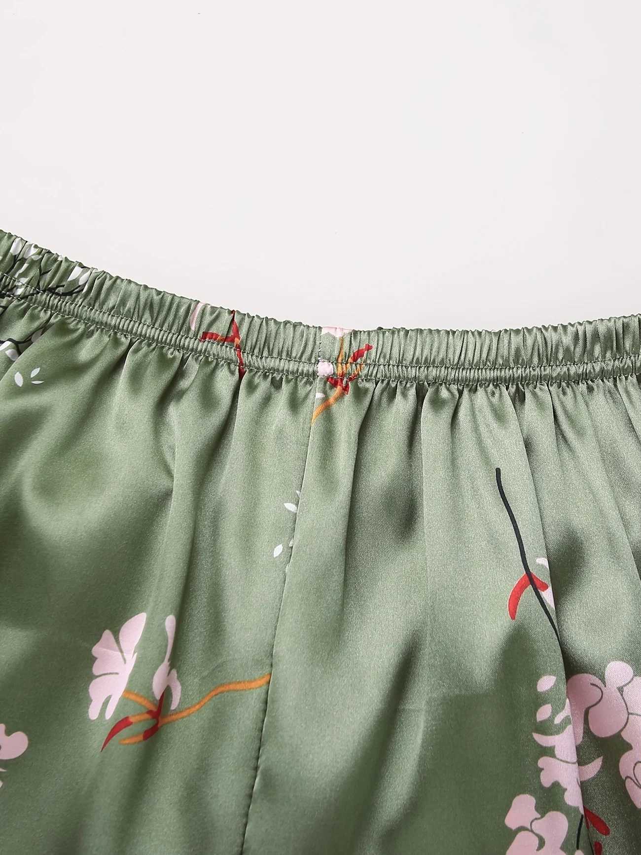 Elegant Floral Print Pajama Set Long Sleeve Blouse Top Elastic Waistband Pants Womens Sleepwear LoungewearT251029