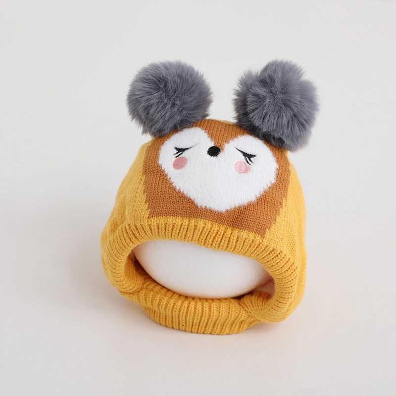 Winter Baby Knitted Hat Cute Cartoon Pompom Infant Boy Girl Beanie Cap Thick Velvet Lining Kids Ear Protection Hats251028