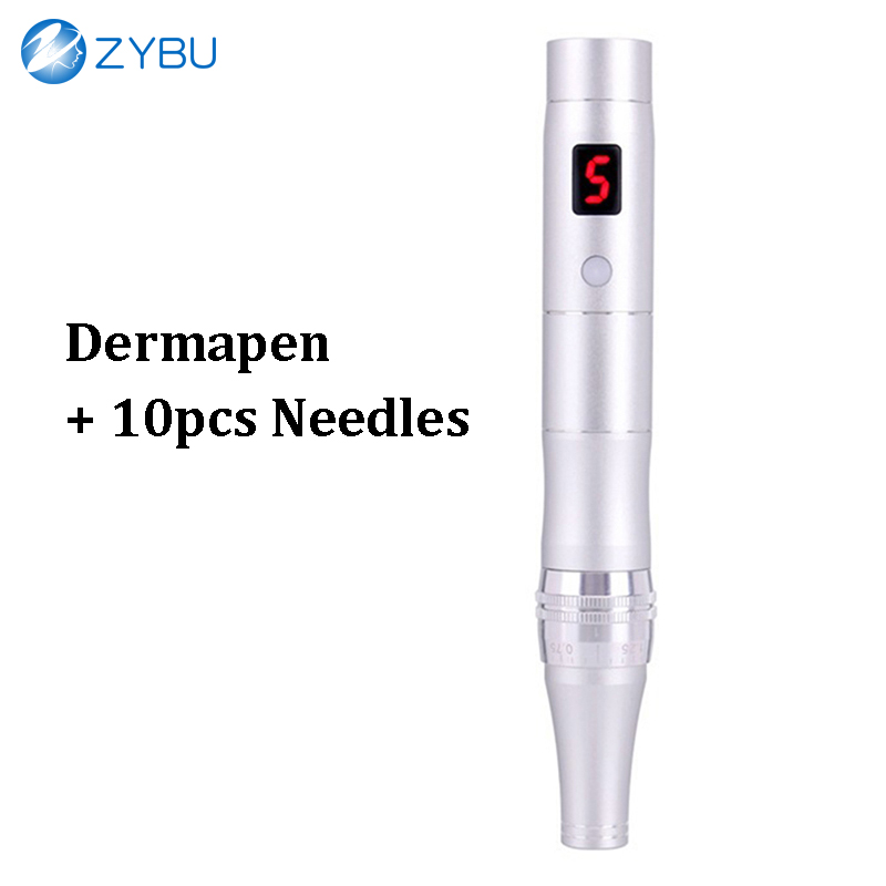 Professional Grade Electric Derma Pen Kit with 10pcs Disposable Needle Cartridges for At-home Needling Facial Treatment Skin Care Dermapen MTS Tool