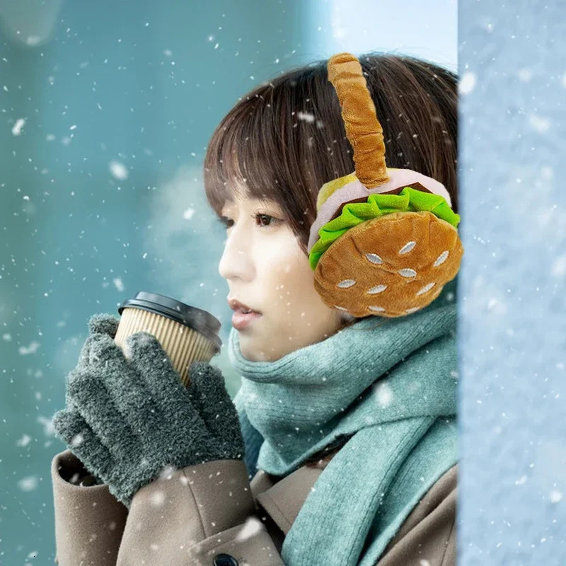 Cute Funny Hamburger French Fries Soft Plush Warmer Earmuff Winter Outdoor Cold Protection EarMuffs Cover 2025 Year Gift 251029