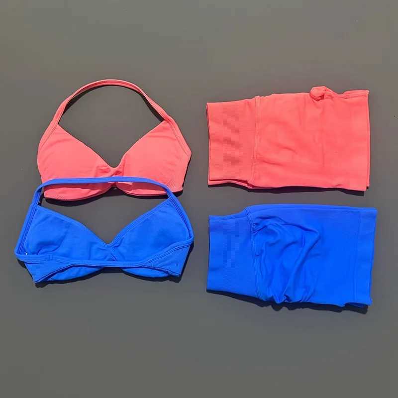 2 Piece Histello Sport Set Women Seamless Yoga Tank Bra High Waist Scrunch Bum Gym Shorts Sets Fitness Running Workout SuitXJ251029