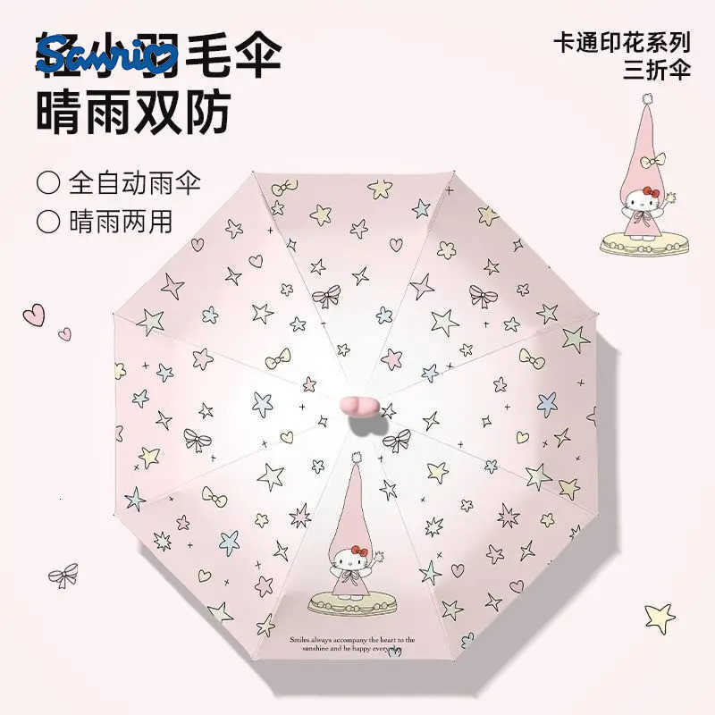 Sanrio Kawaii Sanrio Hello Kitty Umbrella Manual Folding Umbrella Wind Resistant Uv Protection Sunshade Sunscreen Umbrella Portable L251029