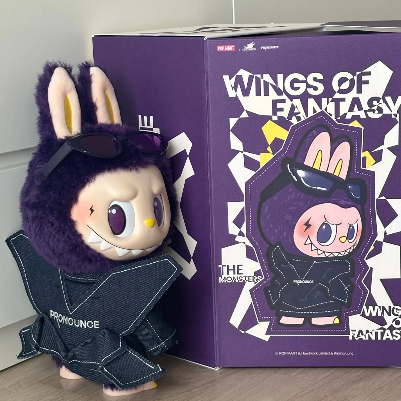 High Quality 38cm Big LABUBU PRONOUNCE WINGS of FANTASY Vinyl Plush Toy Creative Sunglasses Figure Cute Toys