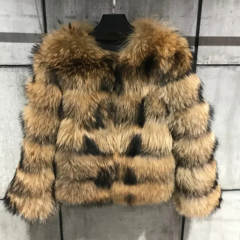 Women Raccoon Fur Jacket Autumn Winter Faux Fur Fox Coats Short Coat Jackets Furry Outerwear Elegant Thick Warm Coats 251029