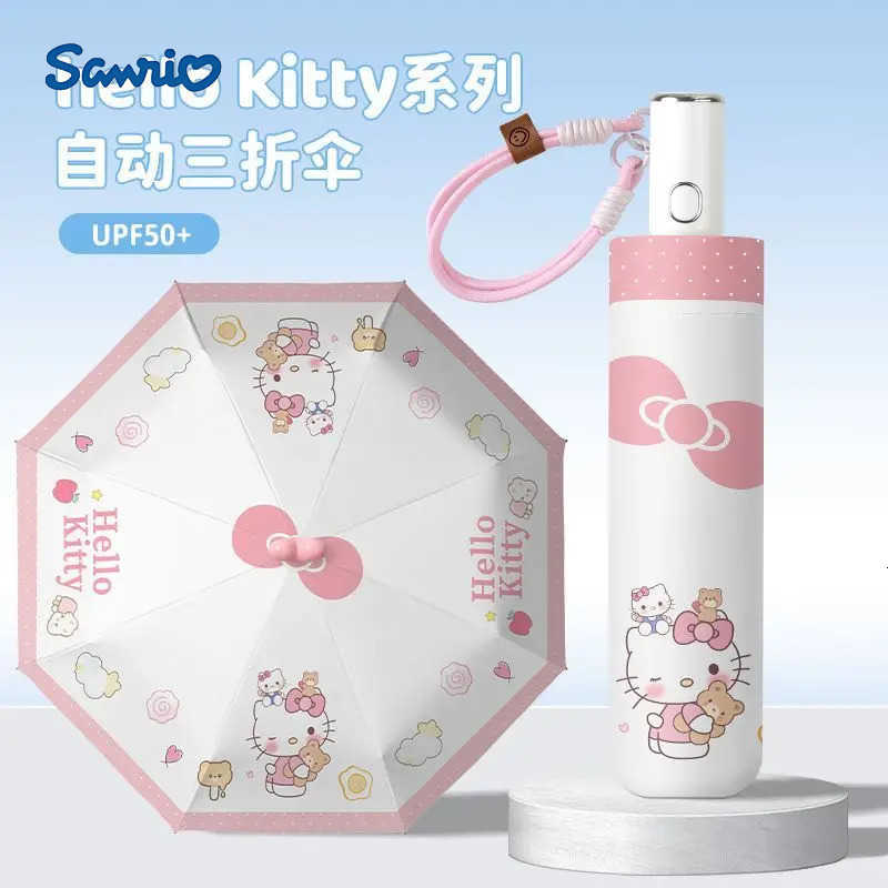 Sanrio Kawaii Hello Kitty Umbrella Cartoon Cute Fully Automatic Sun Protection Parasol Uv Protection Sun Umbrella Folding Girl L251029
