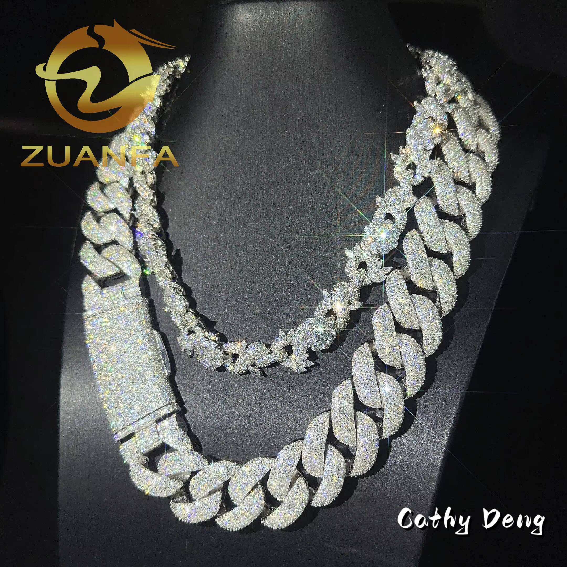 Hip Hop Jewelry 25mm 5 Rows VVS Moissanite Cuban Chain Big Miami 925 Cuban Link Chain Iced Out Moissanite Pass Diamond Tester