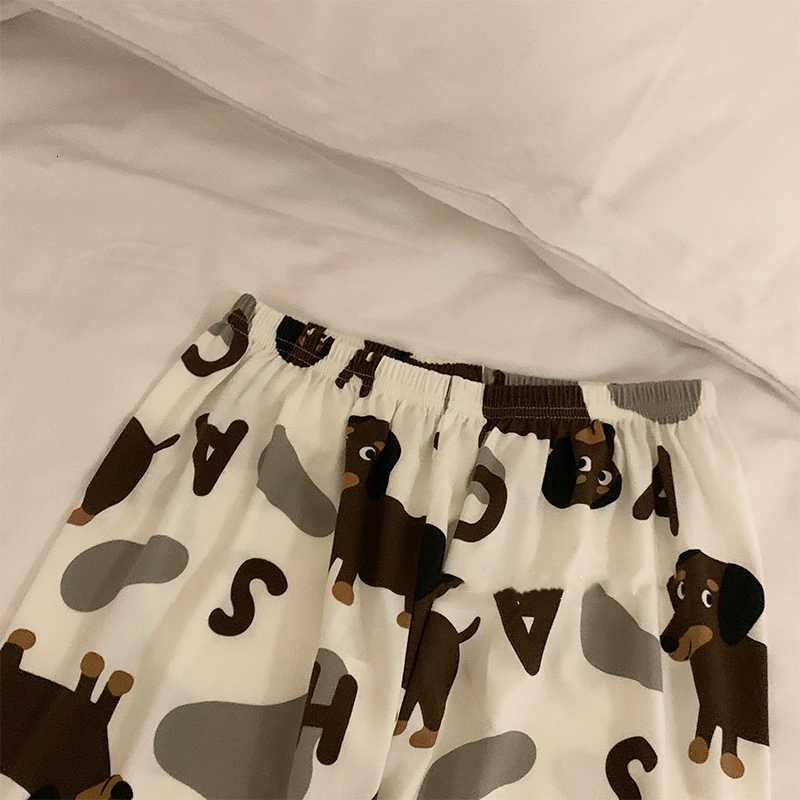 Spring Autumn 2024 Long Sleeve Womens Pajamas Set Cute Dachshund Teckel Print Cotton Two Pieces Full Length Pants Loose 43933T251029