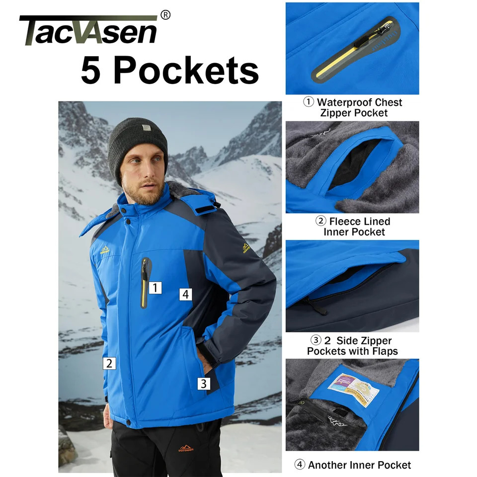 TACVASEN Winter Heavyweight Fleece Lined Parka Waterproof Men Ski Snowboard Jackets Windproof Removable Hoodie Coats Windbreaker 251028CJ