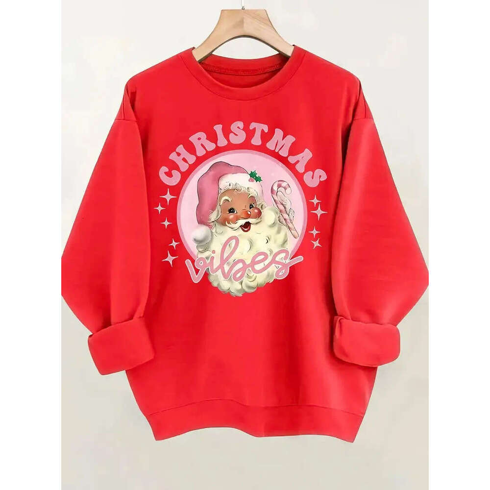 Christmas Gingerbread Printed Hoodie Autumn and Winter Women's Round Neck Top Long Sleeved Pullover Casual Clothing