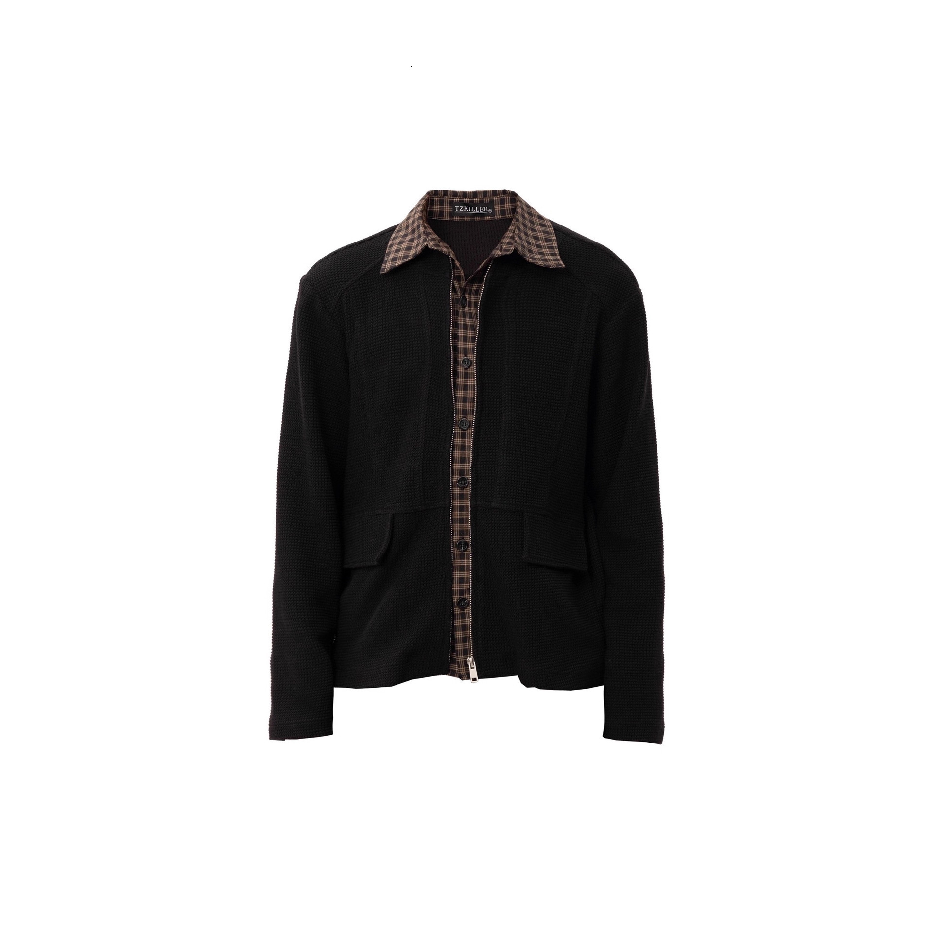 Autumn American Designer Jacket Style Waffle Long Sleeve Shirt Jacket For Men And Women Loose Casual Versatile Fake Two-piece Jacket Top