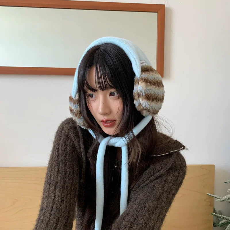 Korean Sweet Pink Handknitted Plush Earmuffs for Women Autumn and Winter Travel To Keep Warm and Versatile Hair Accessories 251029
