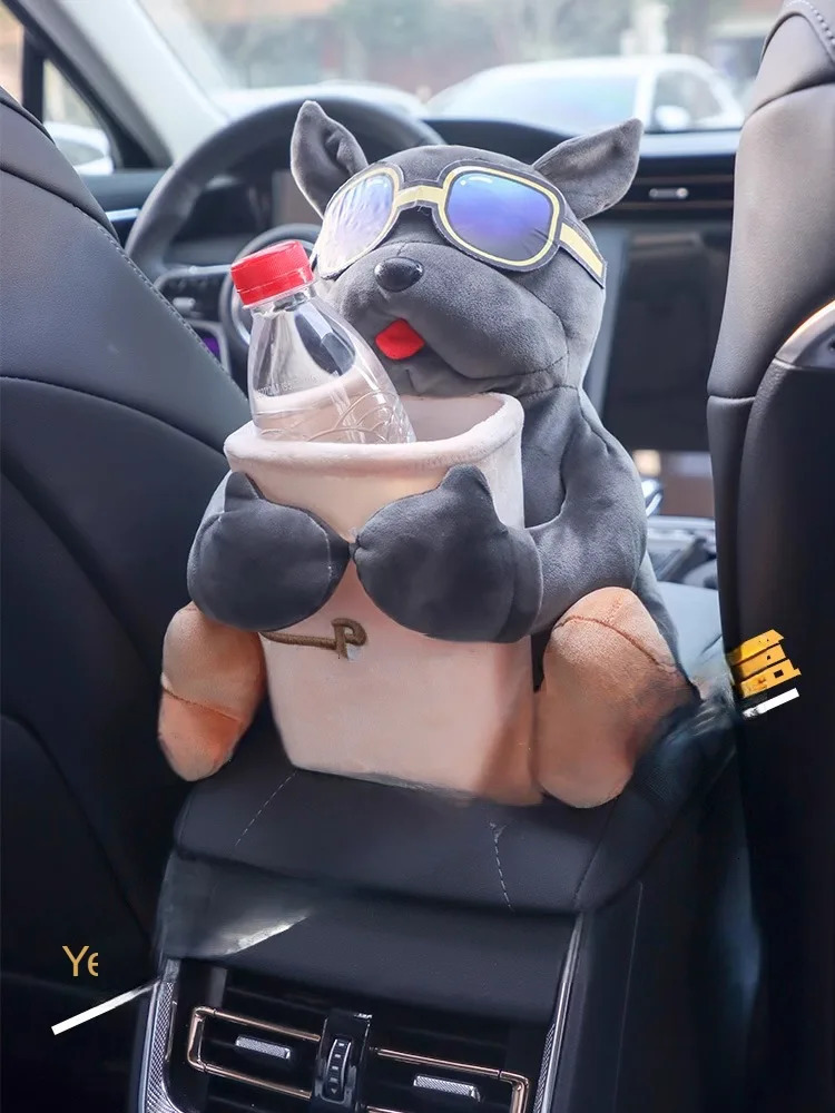 Car Mounted Tissue Box 2in1 Cartoon Plush Doll Auto Armrest Box Hanging Paper Drawer Storage Car Trash Can And Tissue Holder 251029