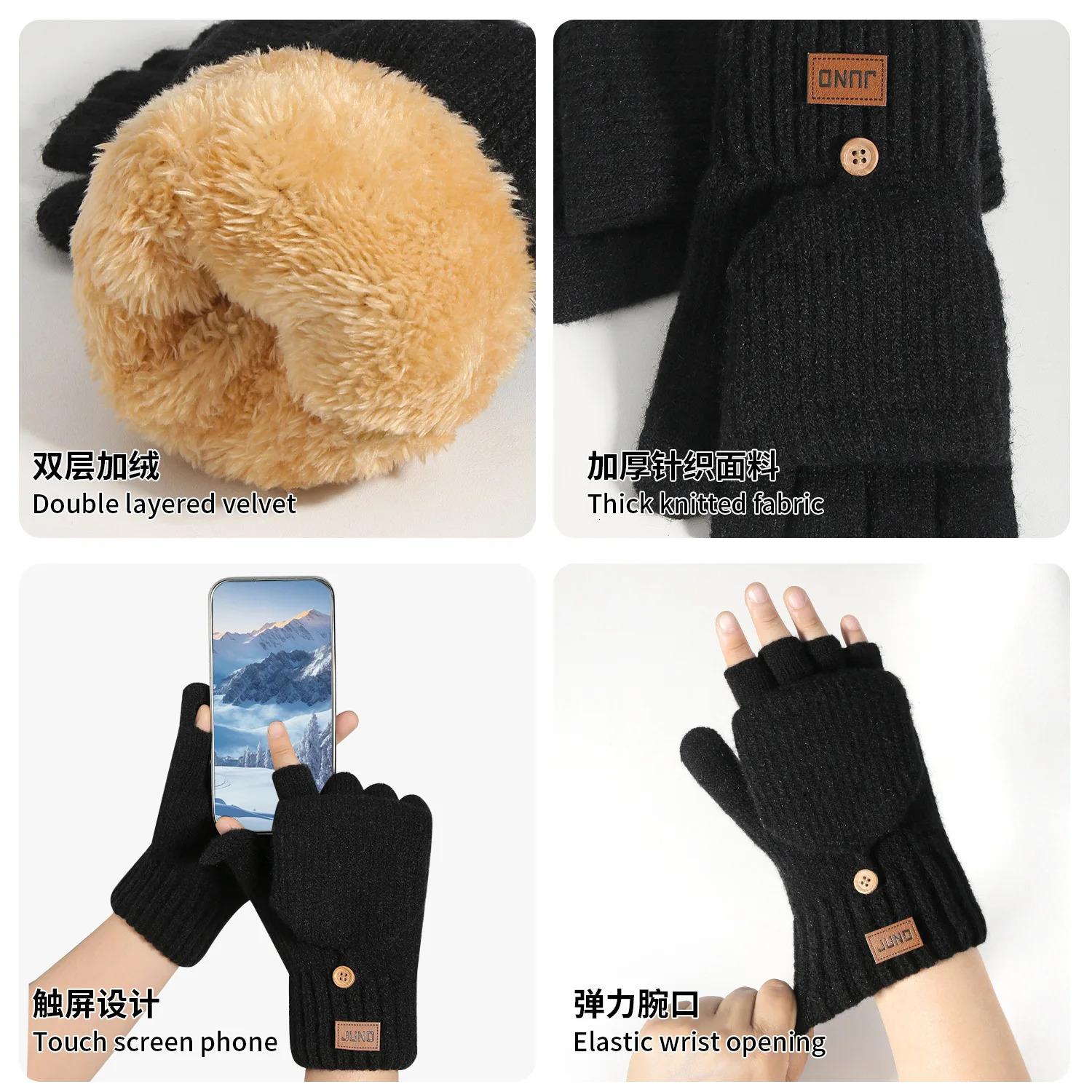 Thickened Knitted Half Finger Gloves Winter Thermal Fleece Lined for Typing Driving Outdoor Unisex Warm Touchscreen 251013