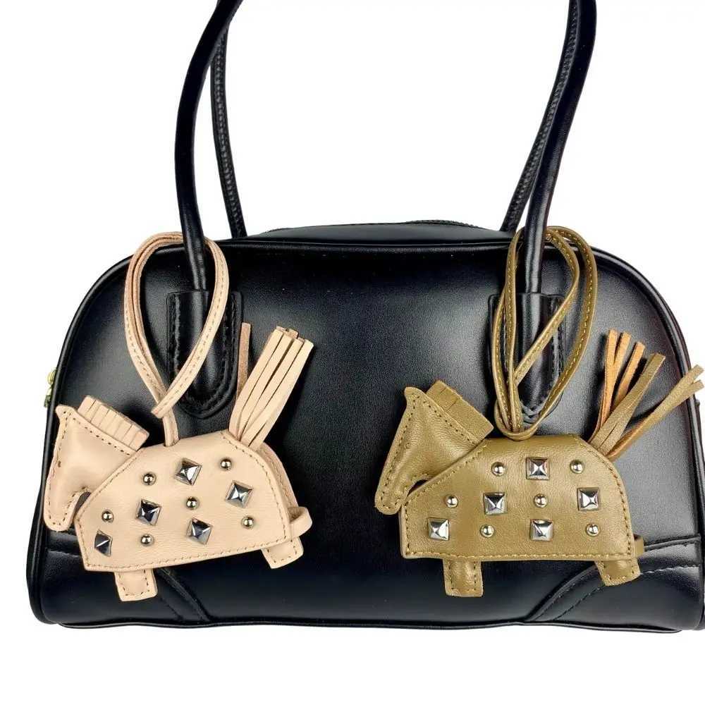 Armored War Horse bag charm Genuine Leather w Silver Rivets leather StrapW251029