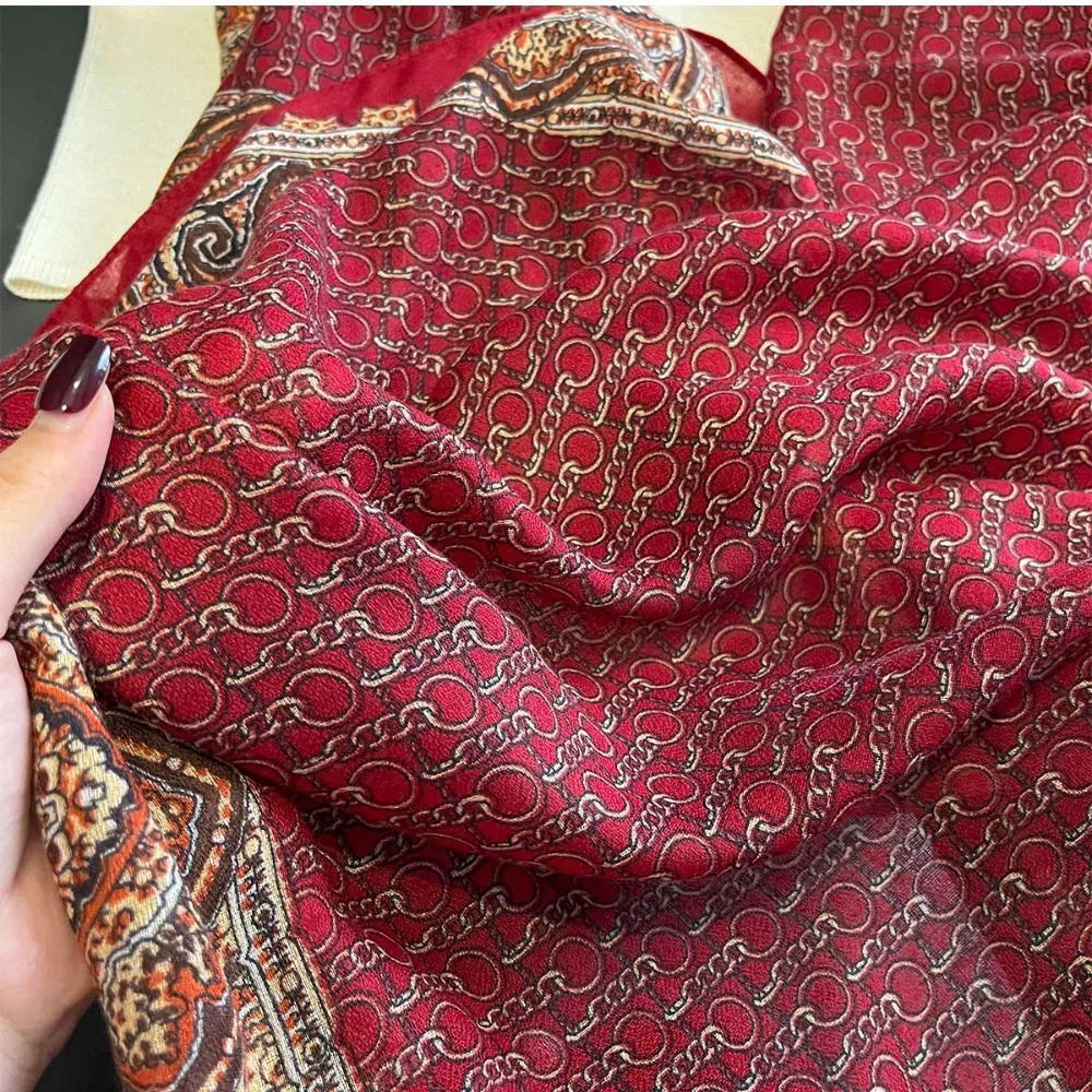 180x90cm Chain Print Shawl Womens AutumnWinter CottonLinen Large Scarf Warm and SunProtective Necktie 251013
