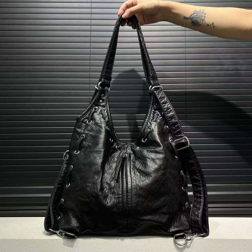 Large Capacity Crossbody Retro Purse With Multiple Zippered Pockets, Detachable Strap Edgy Gothic Handbag Women, Vegan Synthetic Leather