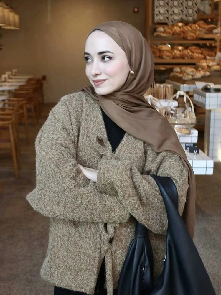 Women Fashion Casual Knitted Cardigan Autumn and Winter Loose Solid Color VNeck Tie Coat Retro Long Sleeve Jacket 251028