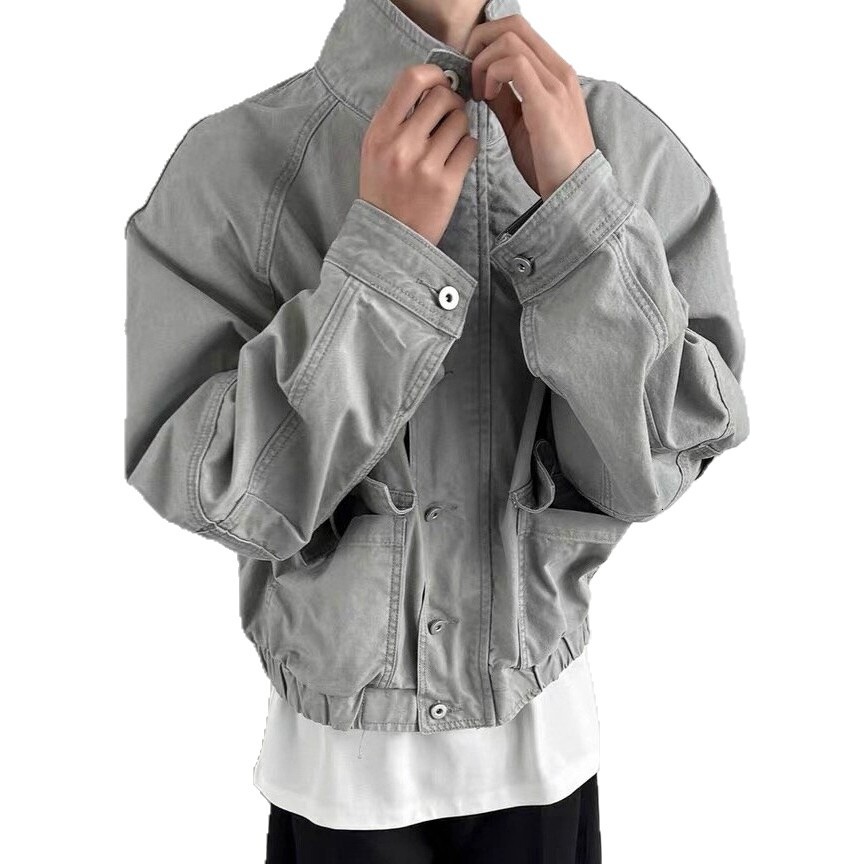 American Style Stand Collar Workwear Denim Jacket Designer Jacket For Men Spring And Autumn High-end Loose Fit Versatile Casual Bomber Jacket