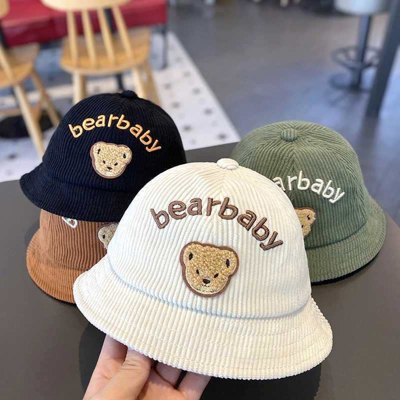 Autumn Corduroy Baby Fisherman Cap Cute Cartoon Bear Kids Basin Caps 624M Boys Girls Outdoor Sunshade Visors Toddler Bucket Hat251028