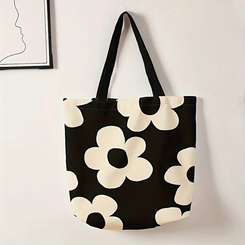 Yellow flower printed tote bag reusable fashionable backpack multifunctional handbag printed canvas shopping bag 251029