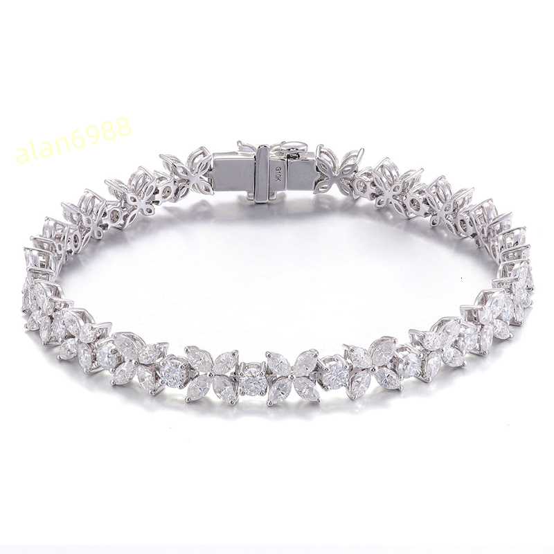 Custom Italian Charm Tennis Chain Bracelet for Women 10k White Gold with Moissanite Diamond Elegant Fine Jewelry for Couples