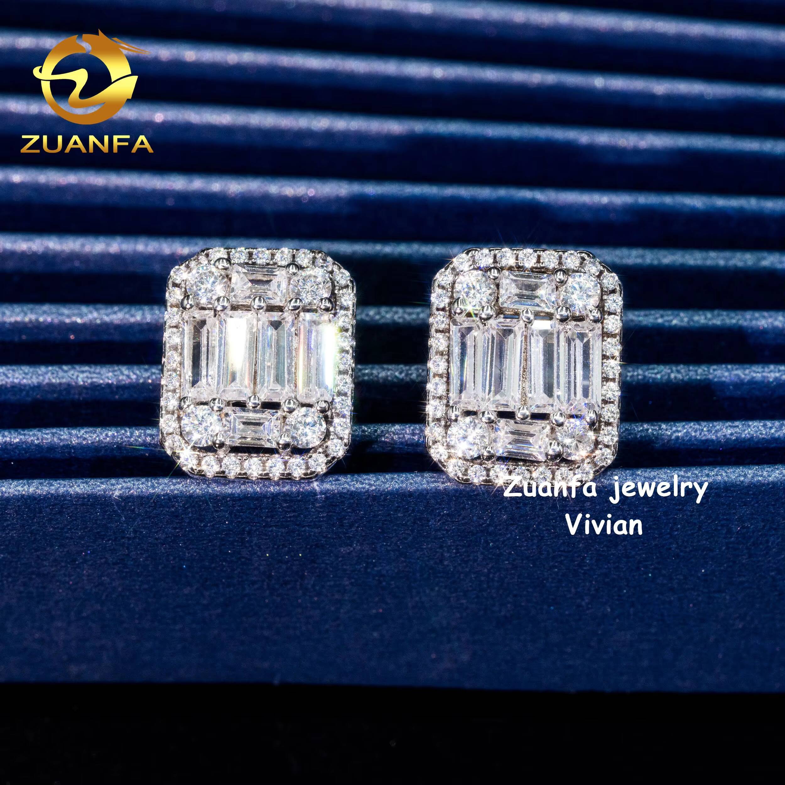 VVS Moissanite Diamond Fashion Iced Out Luxury Hip Hop Fine Jewelry Sterling Silver 925 Flower Earrings for Men