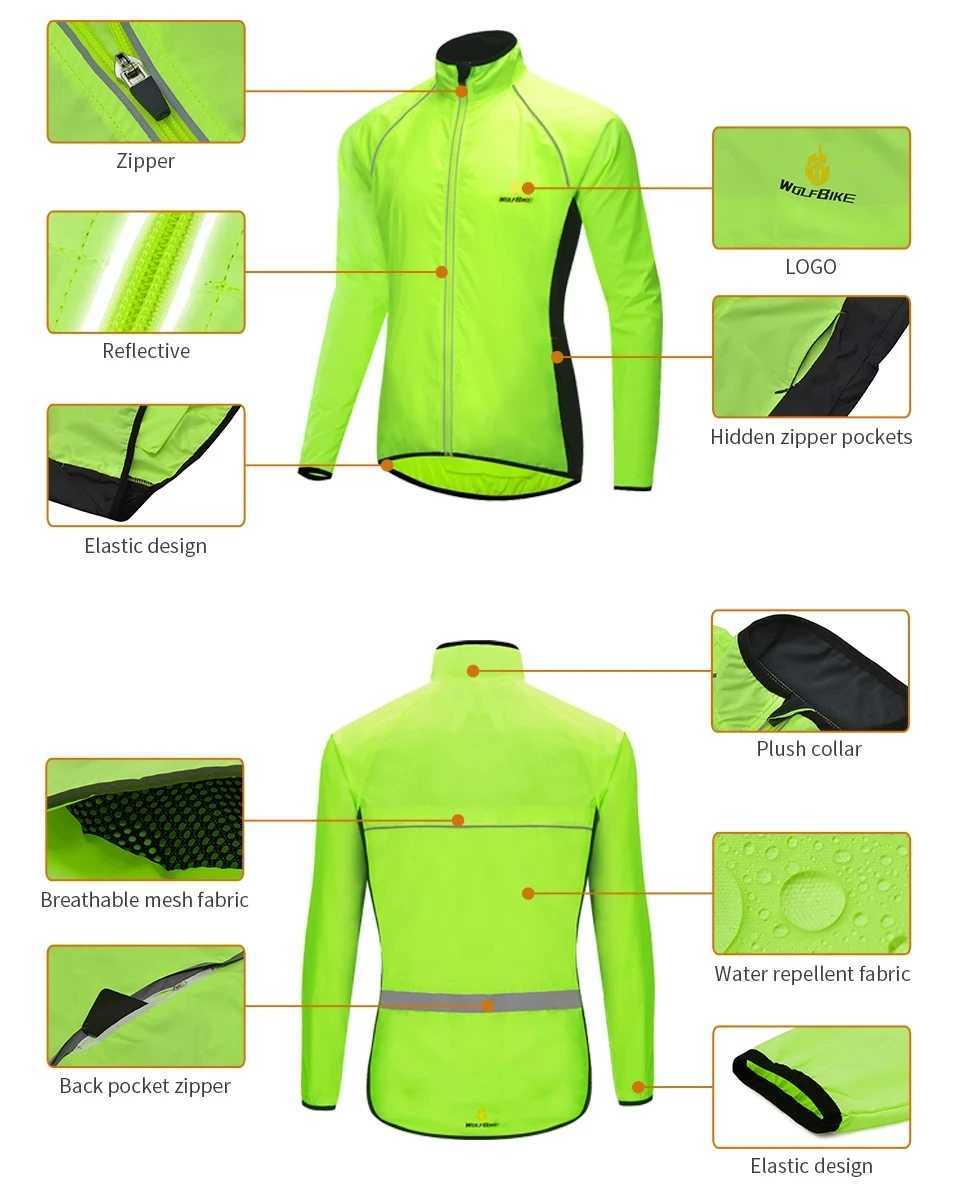 WOSAWE Men Windproof Waterproof Reflective Cycling Jacket MTB Bicycle Long Sleeve Windbreaker Sleeveless Vest Bike Coat Jersey J251029